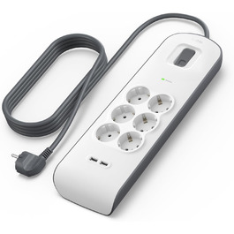 Мережевий фільтр Belkin з USB, 8 розеток, 2.4A, 2м кабель, для дому та офісу