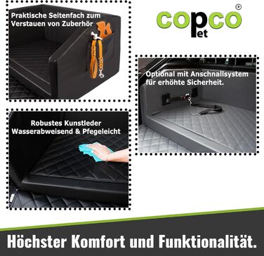 CopcoPet Автомобільне ліжко для собак у багажник, 110x90x38 см, штучна шкіра, захист багажника, водовідштовхувальне, стійке до подряпин, нековзне, міцне з захисним покривалом, чорне, 110 x 90 см