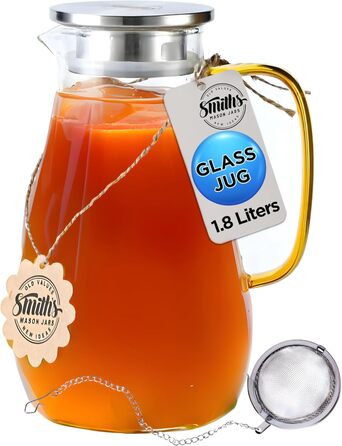 Скляний графин Smiths Mason Jars 1.8 л з інфузором і двосторонньою кришкою — універсальний графин для води, чаю та напоїв, стильний дизайн, підходить для гарячих і холодних напоїв