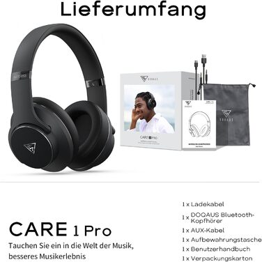 DOQAUS Bluetooth навушники Over-Ear, 90 годин роботи, Bluetooth 5.3, бездротові навушники з мікрофоном, HiFi стерео звук, глибокий бас, для телефону, подорожей, чорний