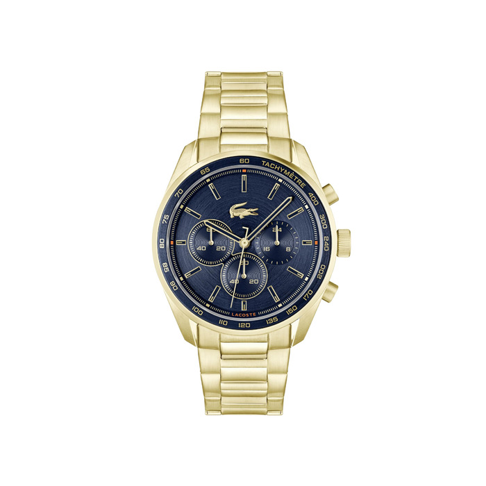 Годинник чоловічий Lacoste Boston Chronograph кварцовий з шкіряним або металевим браслетом (Золото-Синій, Метал)