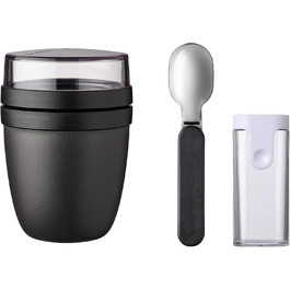 Mepal Lunchpot Set with Folding Spoon, Ellipse – Nordic Black – practical muesli cup and food container for transport