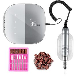 Електричний апарат для манікюру та педикюру Madenia TouchPro – професійний фрезер для гелевих нігтів з HD-дисплеєм та 6 насадками (сірий)