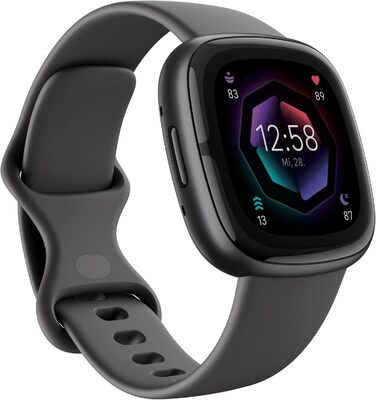 Fitbit Sense 2 – Розумний годинник для жінок та чоловіків – Фітнес-трекер з GPS, телефоном, аналізом стресу, ЕКГ та сном – сумісний з Android/iOS (Графіт / Алюміній)