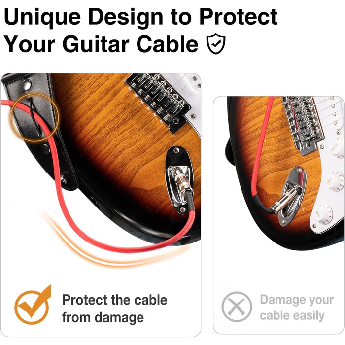 Гітарний ремінь LEKATO, смугастий, 6.7 см, з шкіри, з чохлом для медіатора та фіксаторами - для бас-гітари, електро- та акустичної гітари