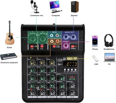 Аудіомікшер M4 з 4 каналами, 48V, Bluetooth, для студії, караоке, портативний, DJ-консоль