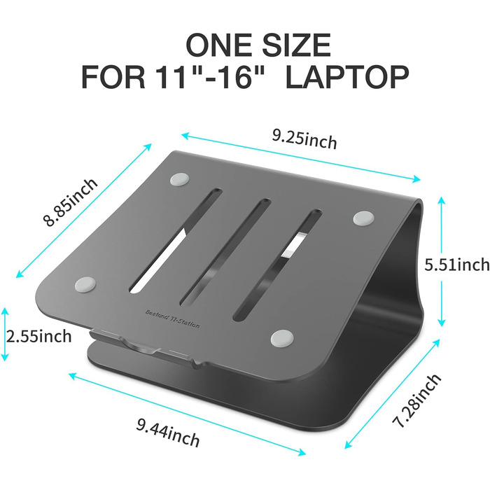 Підставка для ноутбука з алюмінію, сірого кольору, з вентиляцією, сумісна з MacBook, Dell, HP, Lenovo, Microsoft Surface, Samsung (11-16 дюймів)