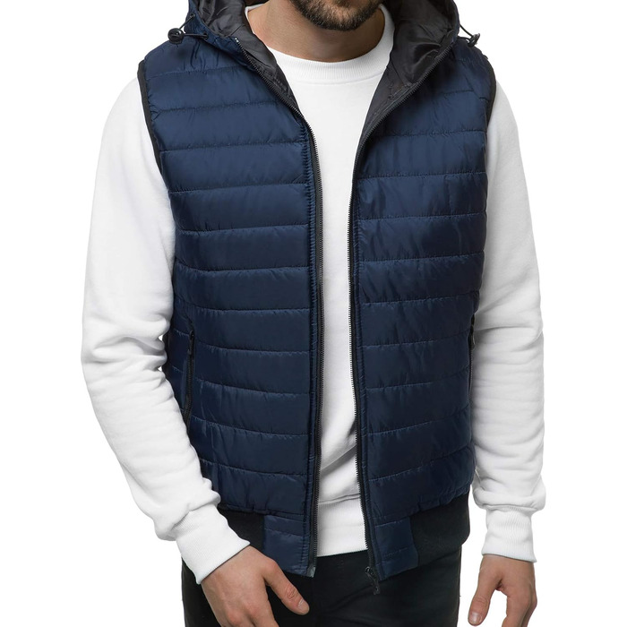 Чоловіча степкова жилетка OZONEEE з капюшоном, без рукавів, спортивна, для перехідного сезону, темно-синій (M)