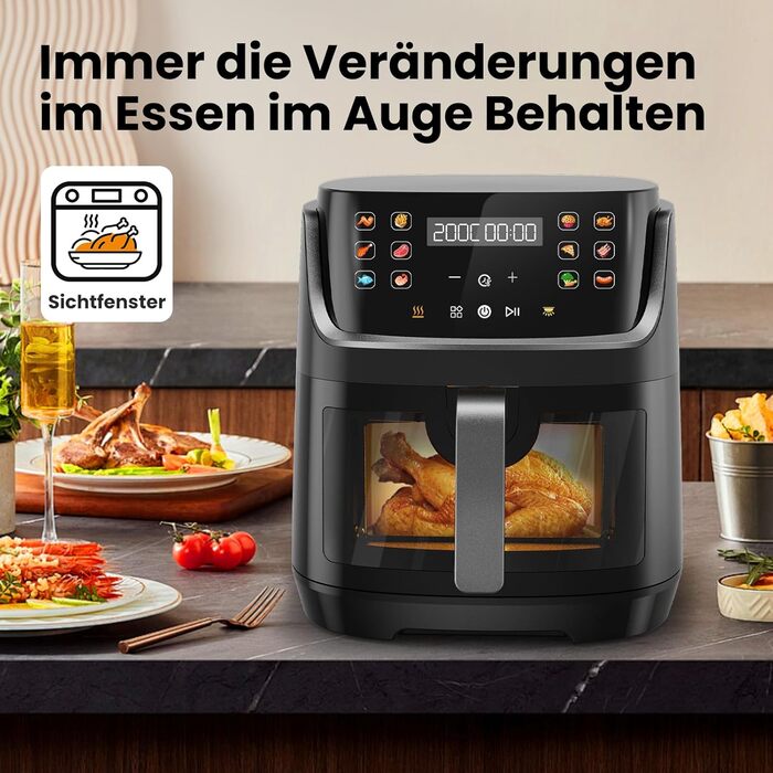 G12 Ultra 8.5L Air Fryer XL with Window - 1785W Electric Air Fryer with LED Touchscreen, 12 Functions, Dishwasher-Safe Baskets