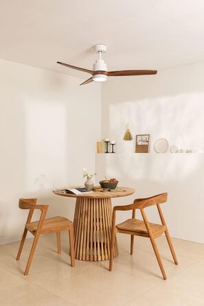 Вентилятор стельовий CREATE WINDSTYLANCE Natural Wood з підсвічуванням, білий, Wi-Fi, пульт, 40W, Ø132 см, літній/зимовий режим, дерев'яні лопаті, з вимикачем на стіні