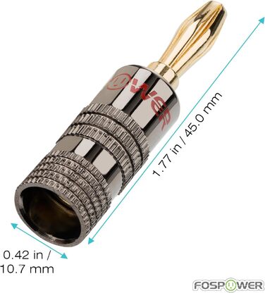 Bananstecker FosPower для акустичних кабелів: 2 пари (4 шт.) з покриттям 24K, для сабвуферів та стінних панелей. High-End
