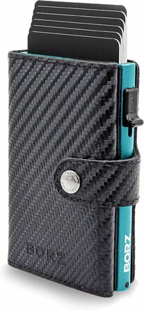 MAXUS MAGNETIC 2: Тонкий гаманець з відділом для монет, сумісний з AirTag, RFID захистом, з натуральної шкіри (Carbon Leather - Sky Blue Case)