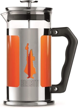 Bialetti Kaffeepresse Preziosa, French Press Filter for coffee or tea, stainless steel housing and borosilicate glass container, dishwasher-safe, 1 Liter, 8 cups, Silver (1 l (8 cups), Bundle with Perfetto Moka Classico)