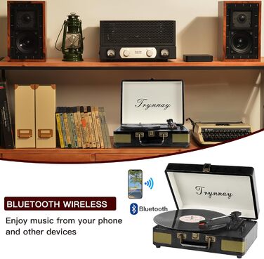 Програвач вінілових платівок Bluetooth дерев'яний з регульованим противагом, 33/45 об/хв, для платівок 7/10/12 дюймів, Hi-Fi звук