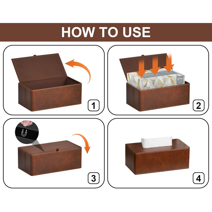 GOLRANLYE Cosmetic Tissue Box, 25×13.5×9.5 cm PU Leather Modern Tissue Box Rectangular for Bathroom Bedroom Dining Room Office and More (Brown)