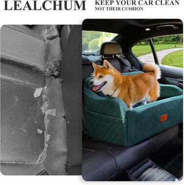 Автокрісло для собак до 25 кг, велике, з 2 стропами безпеки та 2 кишенями для зберігання (зелене)