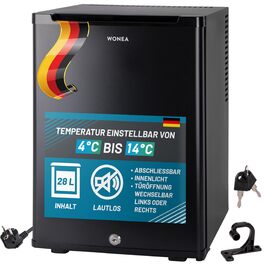 Міні-холодильник 28 літрів з замком, безшумний, з підсвічуванням, для вина, дверцята відкидні, 4°-14°C