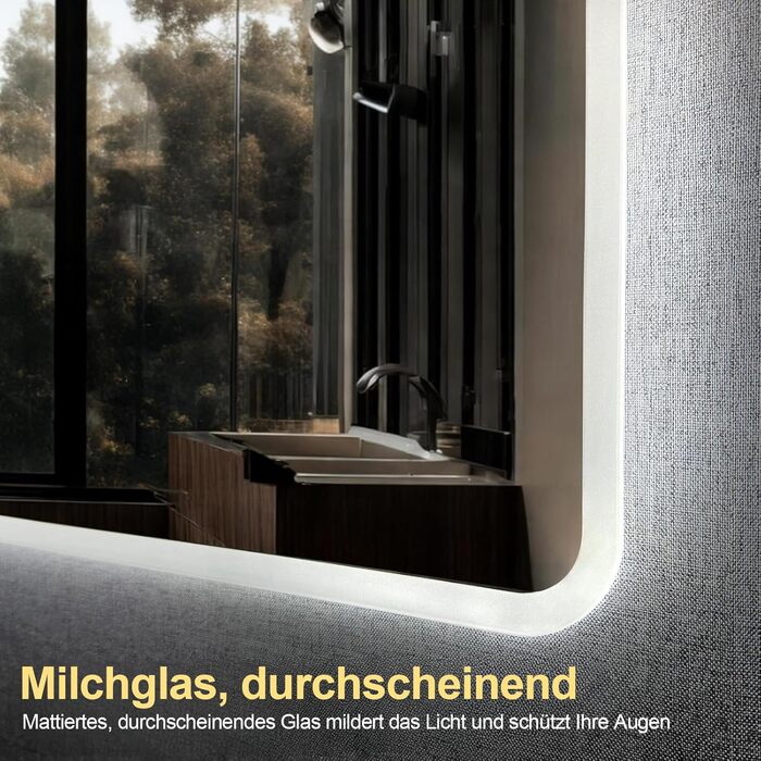 Дзеркало для ванної кімнати з підсвічуванням 100x60 см, сенсорні кнопки, IP65, 3 режими кольору, функція пам'яті, HD скло, горизонтальне/вертикальне встановлення