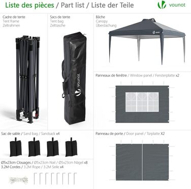 VOUNOT® 3x3m (approximately 10x10ft) Gazebo - Waterproof, Stable, Winter-Resistant, Pop-Up Folding Gazebo with 4 Side Walls and 3 Sandbags, Foldable Party Tent, Garden Tent, Garden Gazebo including Bag, Green (pop up gazebo grey)