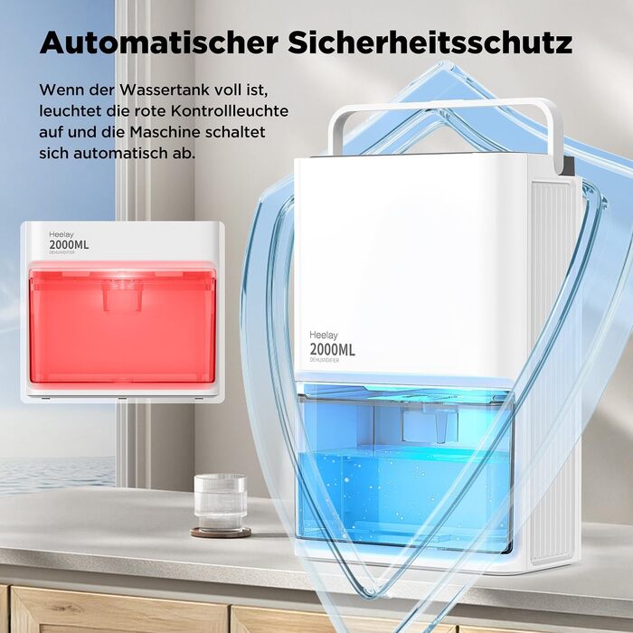 Електричний осушувач повітря тихий Pro-2000ml, 2000 мл, до 650 мл/день, для спальні, ванної кімнати, дому, білий