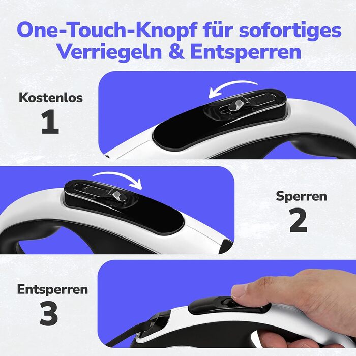 Рулетка для собак 5 м з тримачем для відходів – витяжна повідка для собак будь-якого розміру – повідка з нейлоновою стрічкою 360°, антиковзним руків'ям та кнопкою швидкого гальмування – повідка для собак до 30 кг