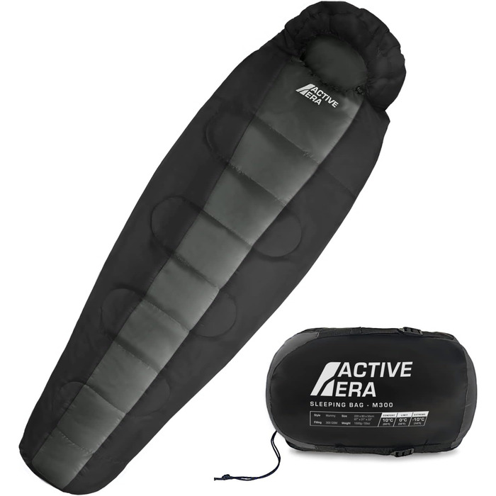 Сплячий мішок Active Era Mumienschlafsack - зимовий та літній, водонепроникний, вітрозахисний, ультралегкий, температурний режим -10°C до 10°C, компактний, для кемпінгу (чорний)
