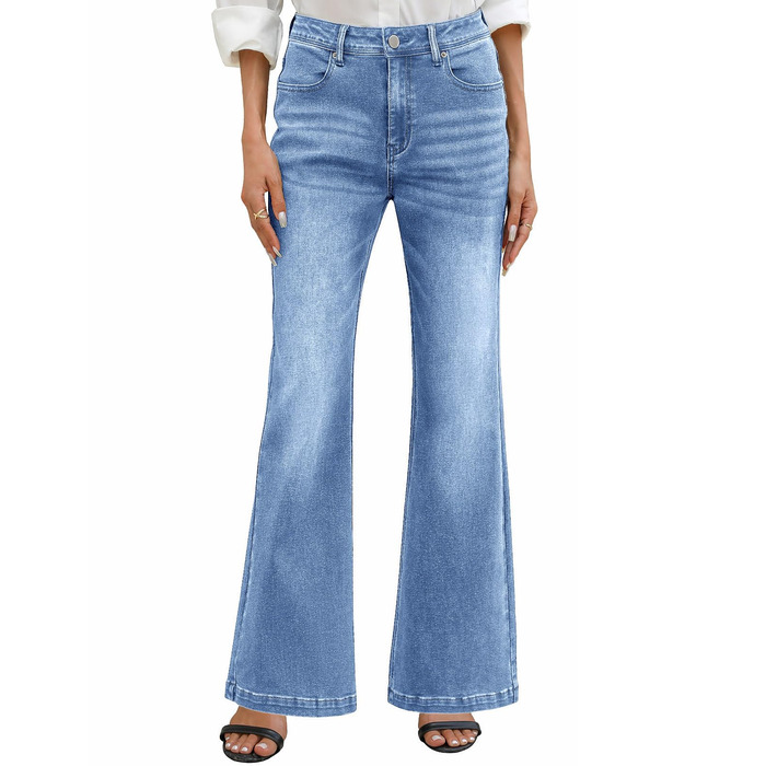 Джинси жіночі Schlaghose з високою талією, Bootcut, еластичні, світло-блакитні, розмір XL