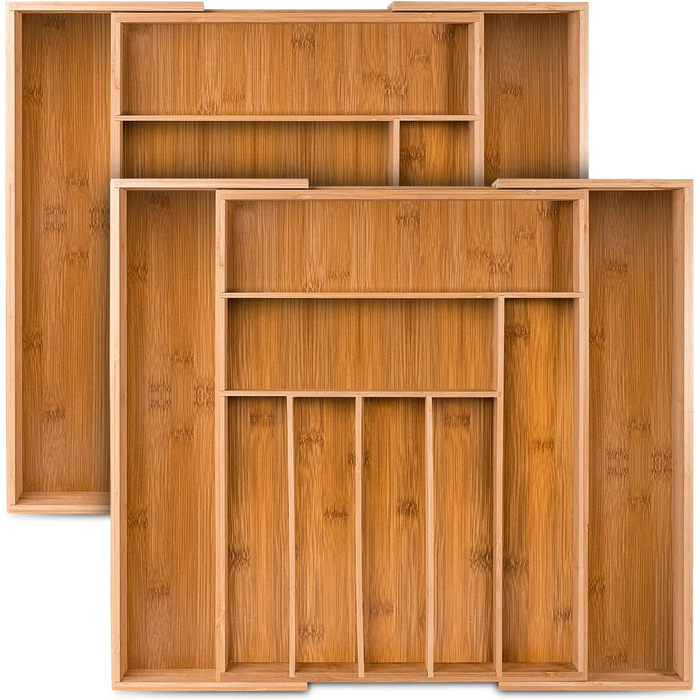 Loco Bird Cutlery Box for Drawers made of Bamboo – Extendable up to 9 Compartments - Useful Cutlery Insert for Kitchens - Drawer Insert for Kitchen Drawers - Cutlery Box made of Wood