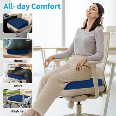 Подушка для сидіння TranquilRelax з Memory Foam (блакитна) для офісного крісла, дому та авто. Зняття болю в спині, куприку, сідницях та при ішіасі. Large