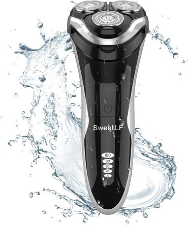 Електричний гоління для чоловіків SweetLF [2023 Neu] з 3D-головкою, LED-дисплеєм, 3 змінні насадки та зарядним пристроєм, IPX7 водонепроникний, чорно-сірий