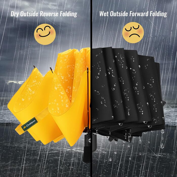 Жовтий парасолька Chakipee Kompakter Reise – великий, стійкий до вітру, автоматичний, для чоловіків та жінок, 105 см розмах, 10 ребер, тканина 210T-Gewebe