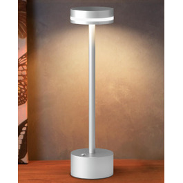 LED настільна лампа з акумулятором, бездротова, з торшером, повне алюмінієве тіло, 3 режими регулювання яскравості, акумулятор 4000mAh, тепле світло 3000K, для обіднього столу, вітальні (срібна)