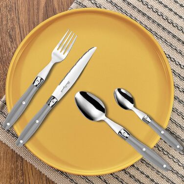 Набір ножів для стейка Laguiole 24 шт. | Набір столових приборів на 6 осіб | Столові ножі з хвилястим лезом (Темно-сірий)