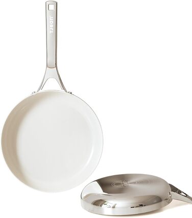 Набір антипригарних сковорідок Tjean з керамічним покриттям (без PTFE, PFOA, PFAS) з нержавіючою ручкою, підходить для індукційних, газових, електричних плит та духовки до 280°C (кремово-білий, 26 см)