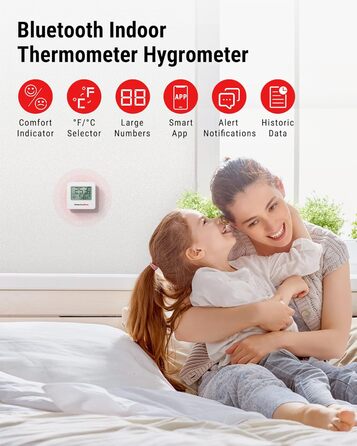 ThermoPro TP357-3 80m Bluetooth Hygrometer Indoor 3-Pack Room Thermometer Digital with APP Mini Humidity Meter with Smiley Indicator Data Graph for Indoor, Office, Wine Cellar, Greenhouse