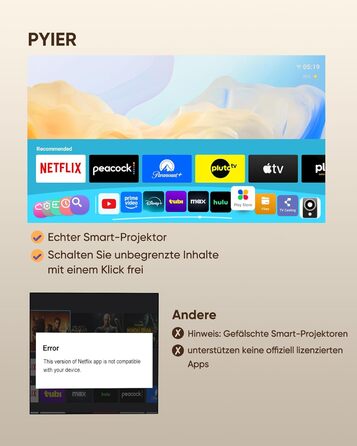 Mini проєктор Beamer з WiFi Bluetooth, 1080P Full HD, підтримкою Netflix, електричний, з автофокусом та автоматичною корекцією трапеції, 270° обертання для домашнього кінотеатру