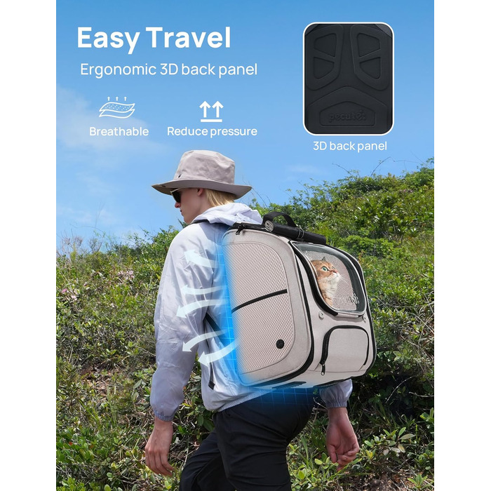 Плед-рюкзак для кота Pecute з сіткою, дихаючий та легкий, 42x32x26 см, хакі