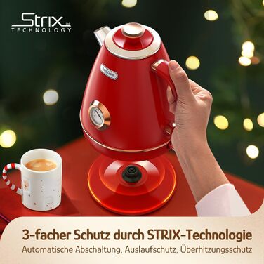 Електричний чайник Hazel Quinn Retro з термометром, з нержавіючої сталі, без пластику, 1.7 л, 2200 Вт, автоматичне вимкнення, вінтажний дизайн, Rudy Rot