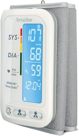 Тонометр Terraillon TensioSmart Bluetooth: вимірювання тиску та пульсу, 2 користувачі, 60 місця пам'яті, білий