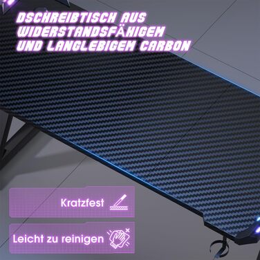 Ігровий стіл Devoko з LED-підсвіткою, комп'ютерний стіл для геймерів, чорний, 120 x 60 см