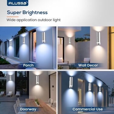 ALUSSO Вологостійкий вуличний світильник з датчиком руху, 2x8W LED, IP65, нержавіюча сталь, 3 колірні температури