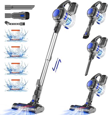 Бездротовий пилосос Authmic 40000Pa з акумулятором, час роботи до 50 хв, об'єм контейнера 1.6л, HEPA фільтр x4, для килимів, твердих підлог та шерсті тварин (блакитний)