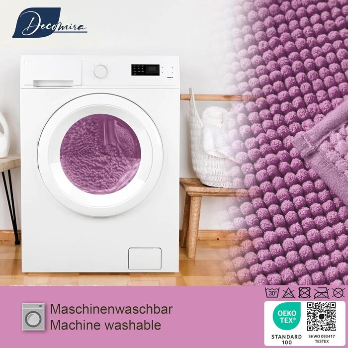 Килимок для ванної кімнати Decomira | Антиковзкий | Набір | Килимок для ванни, перед ванною, біля туалету | Матеріал: велюр | 40x60 см (Лфіловий), 50x80 см (2 шт.)