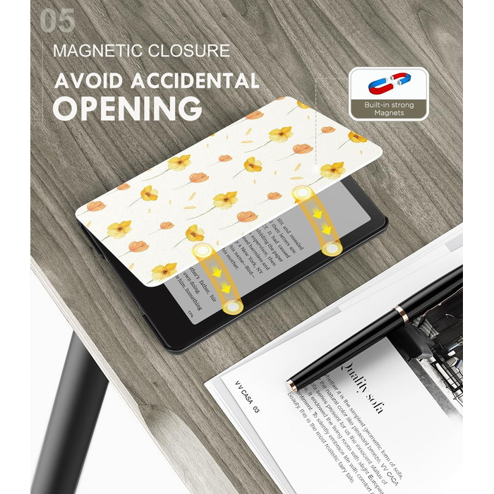 Чохол MoKo для Kindle Paperwhite 12th Gen (2024) та Kindle Colorsoft Signature Edition (2024), PU-захист, авто-сон/пробудження, PC-кришка, квітковий дизайн на білому тлі