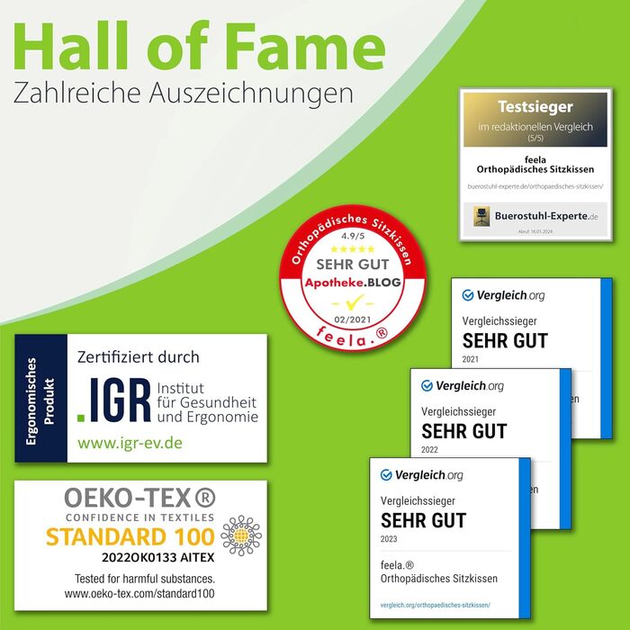 Ортопедична подушка для сидіння Feela® [3 ступені жорсткості] - Переможець тесту – Ергономічна подушка для офісного крісла та авто – Зменшує біль, знімає навантаження з куприка, покращує кровообіг (Medium) Medium (60-80 кг) Чорний