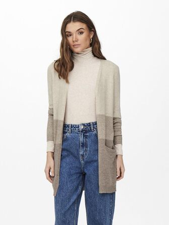 Жіноча в'язана кофта ONLQUEEN M, смугаста / бежево-димний