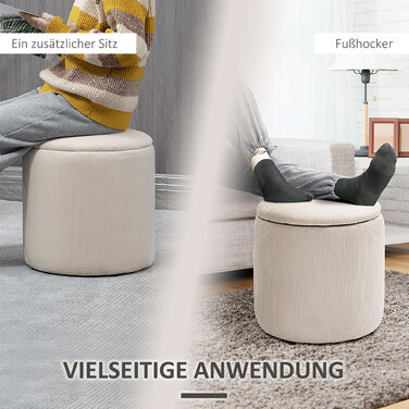 HOMCOM 2-Pack Storage Ottomans with Lid - Footstools with Removable Cover in Corduroy-Look Cream White 40 x 40 x 41 cm | Aosom