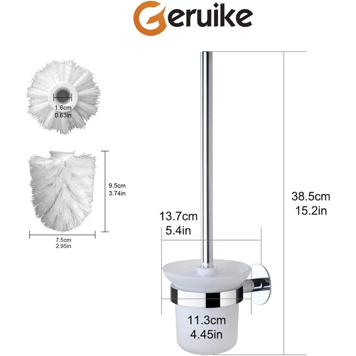 Набір для чищення унітазу GERUIKE з керамічним тримачем (сірий матовий, хром-срібло)