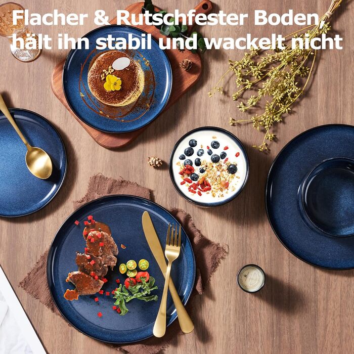 Набір посуду Onader на 6 осіб (18 предметів) - Тарілки, миски, десертні тарілки, кераміка, блакитний, для миття в посудомийній машині