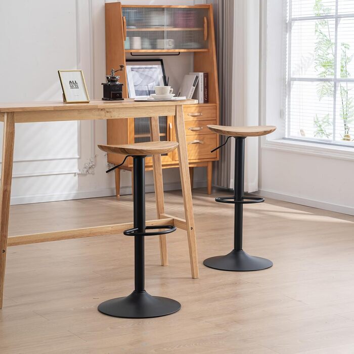 Kidol Adjustable Height Solid Wood Bar Stool with 360° Swivel - Industrial Modern Design for Kitchen Counter - Black